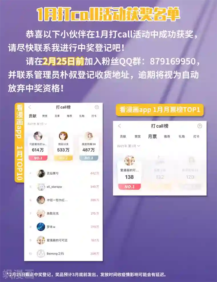 名剑冢1月打call获奖名单