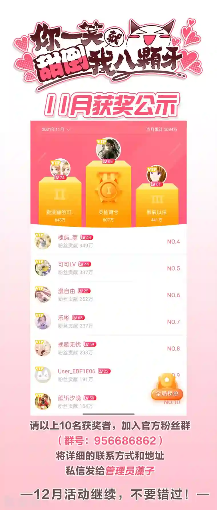 你一笑就甜倒我八颗牙12月打call活动