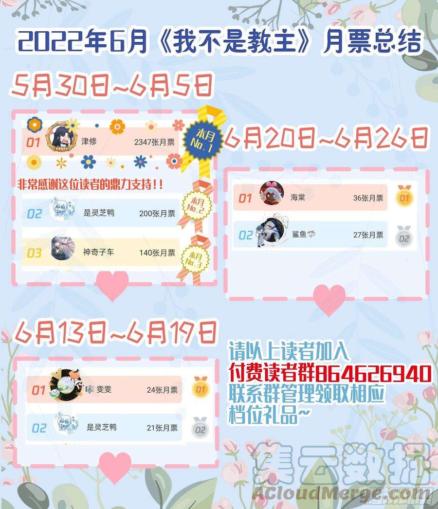 我不是教主通知六七月月票榜